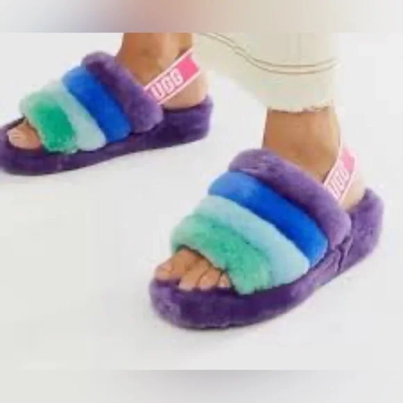 Last one ‼️UGG Pride Fluff Yeah flat sandals in purple rainbow - Picture 2 of 5